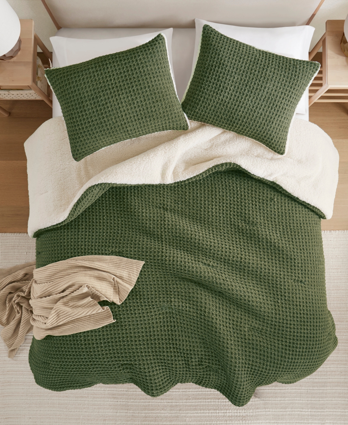 Madison Park Riordan Waffle Knit Chenille 3-pc. Comforter Set, Full/queen In Green