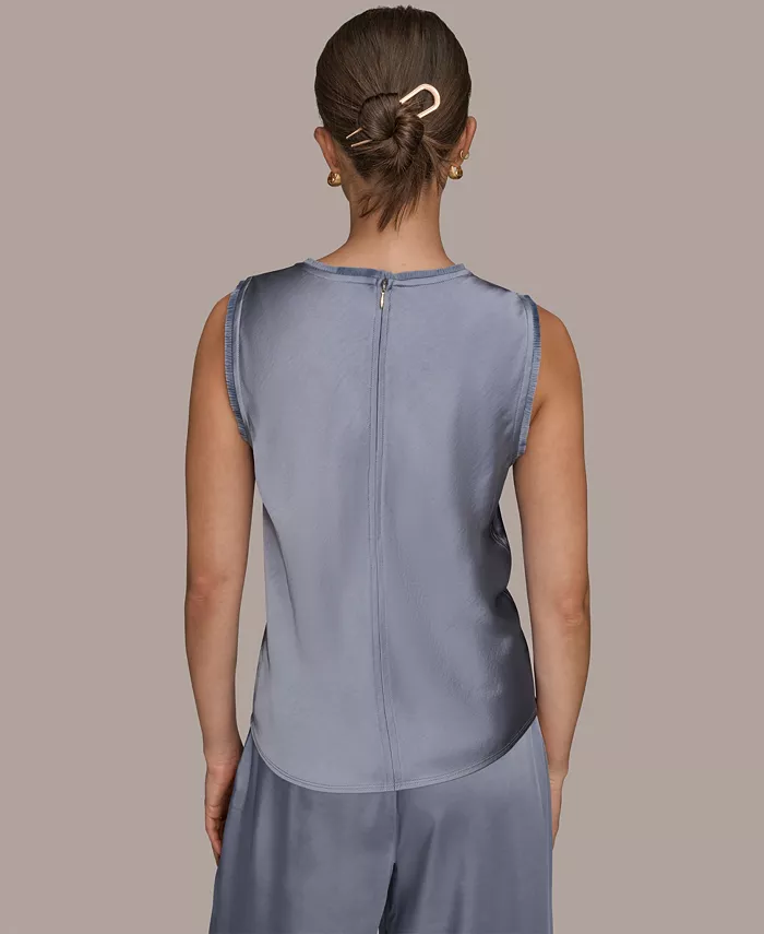 Women's Satin Sleeveless Fringe Trim Blouse - thumbnail 4