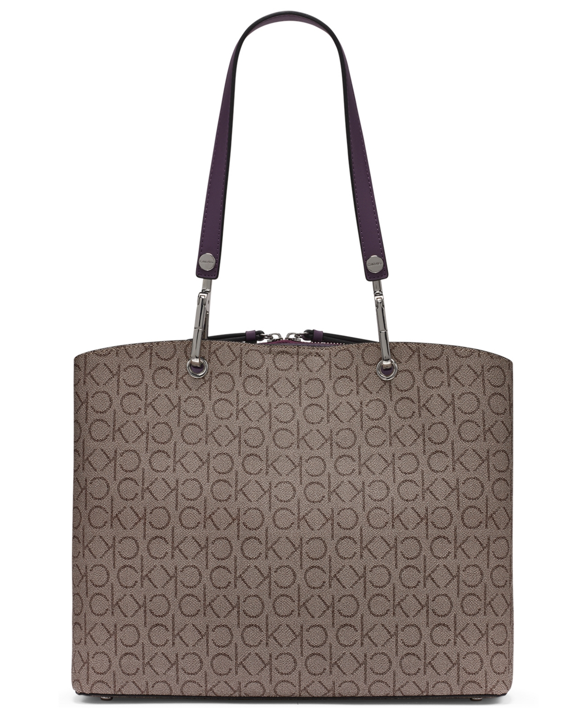 Calvin Klein Garnet Signature Triple Compartment Top Zipper Tote In Brown