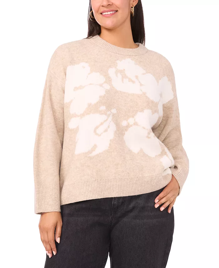 Plus Size Flower Motif Crewneck Sweater - thumbnail 5