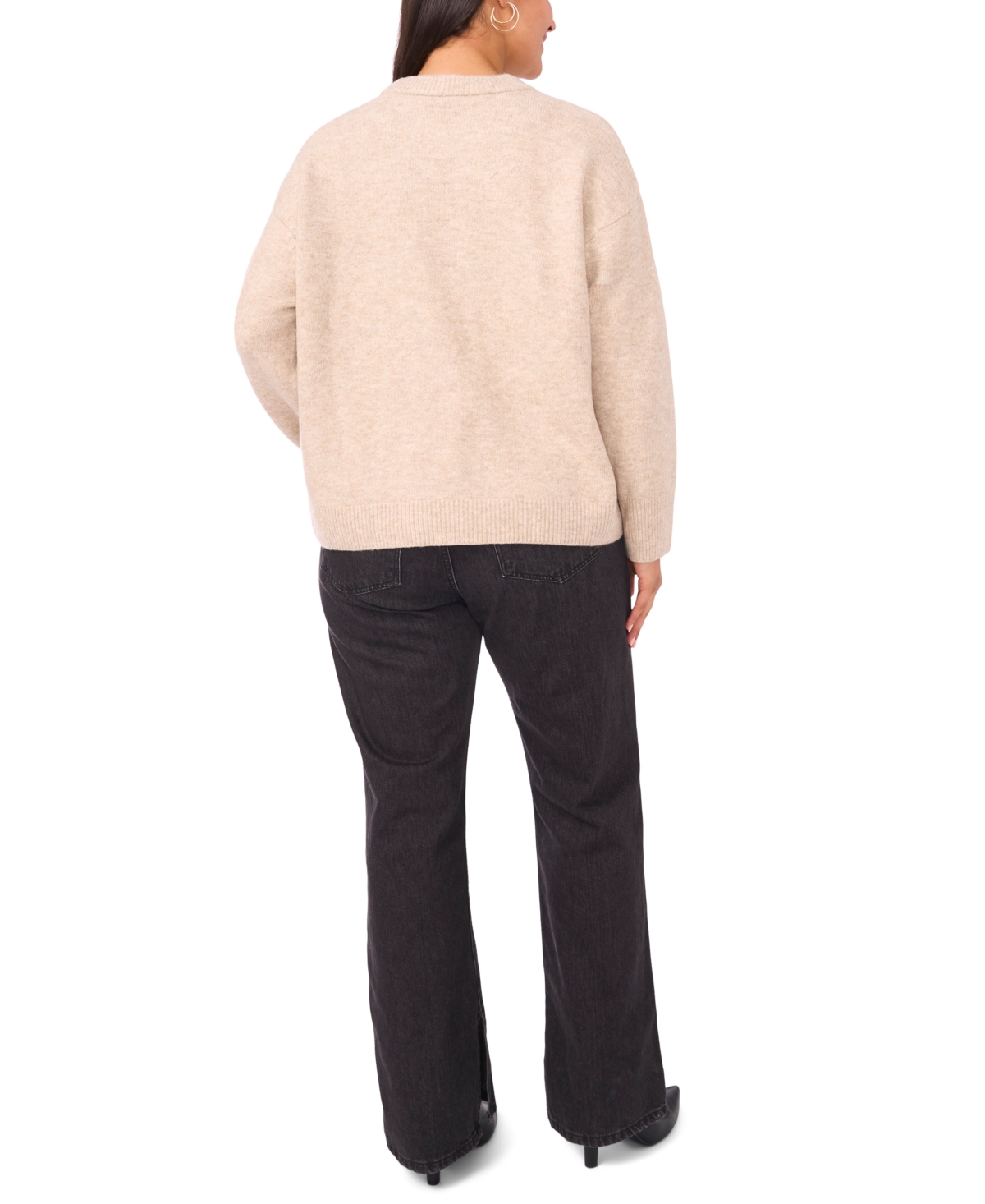 Vince Camuto Plus Size Flower Motif Crewneck Sweater In Neutral