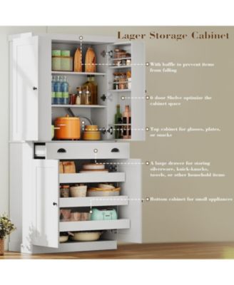 Kitchen Pantry Cabinet 72" Height, Freestanding Cupboard with Drawer