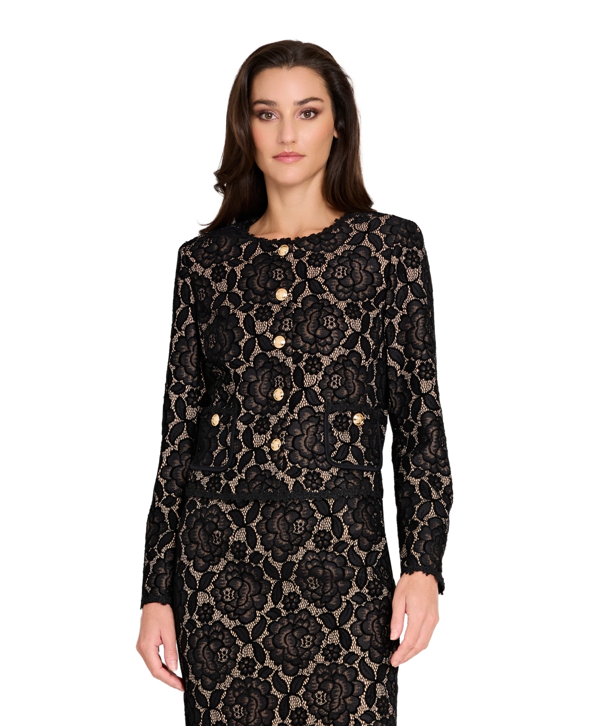 Tahari Asl Women's Bonded Lace Long-sleeve Jacket In Black