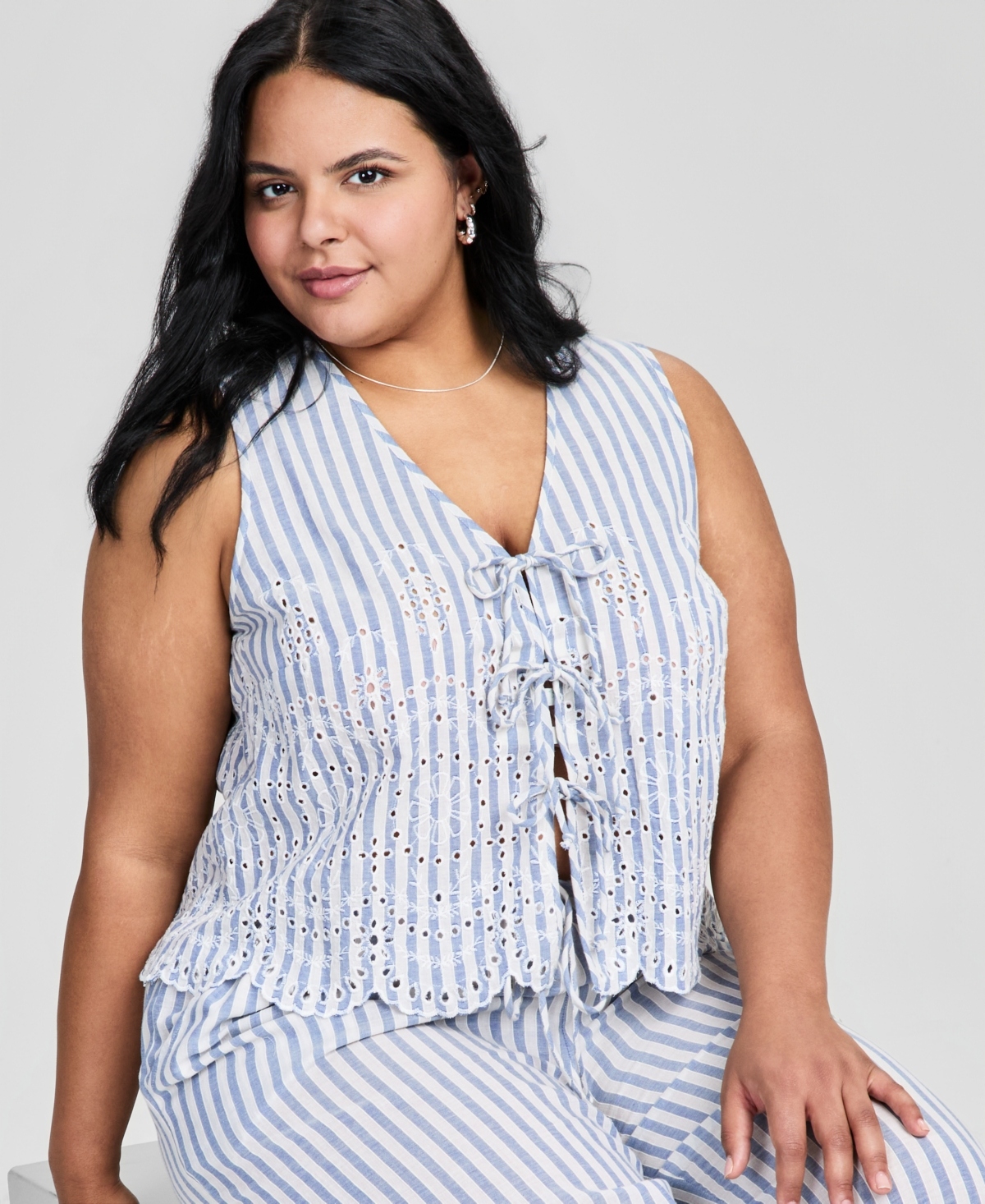 And Now This Trendy Plus Cotton Stripe Tie-Front Top, Macy's Exclusive