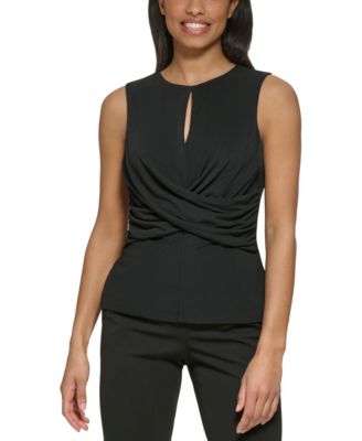 DKNY - Petite Sleeveless Round Neck Keyhole Criss Cross Wrap Top