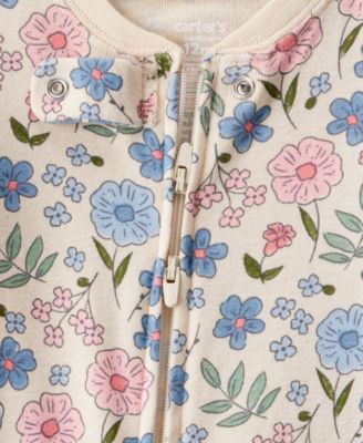 Baby Girls' Floral Print Footed Long-Sleeve One Piece Pajama