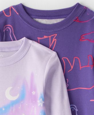 Baby Girls' Polar Bear and Penguin Printed Top and Pants, 4-Piece Pajama Set