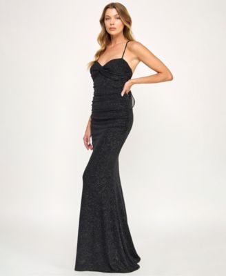 Juniors' Glitter Tie Back Gown