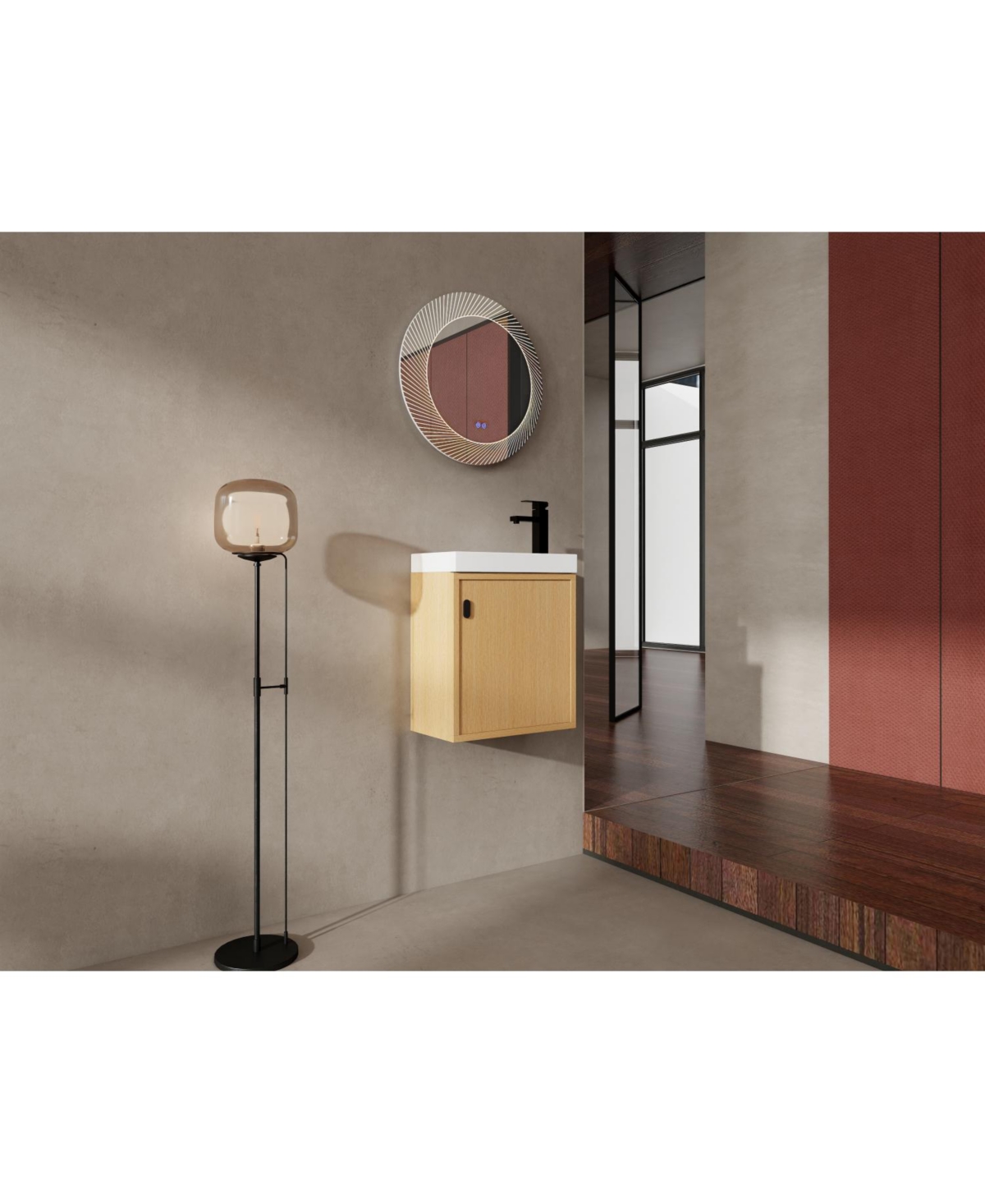 Streamdale 18.5" Wall-Mount Vanity, Resin Sink, Soft Close, Nature Wood