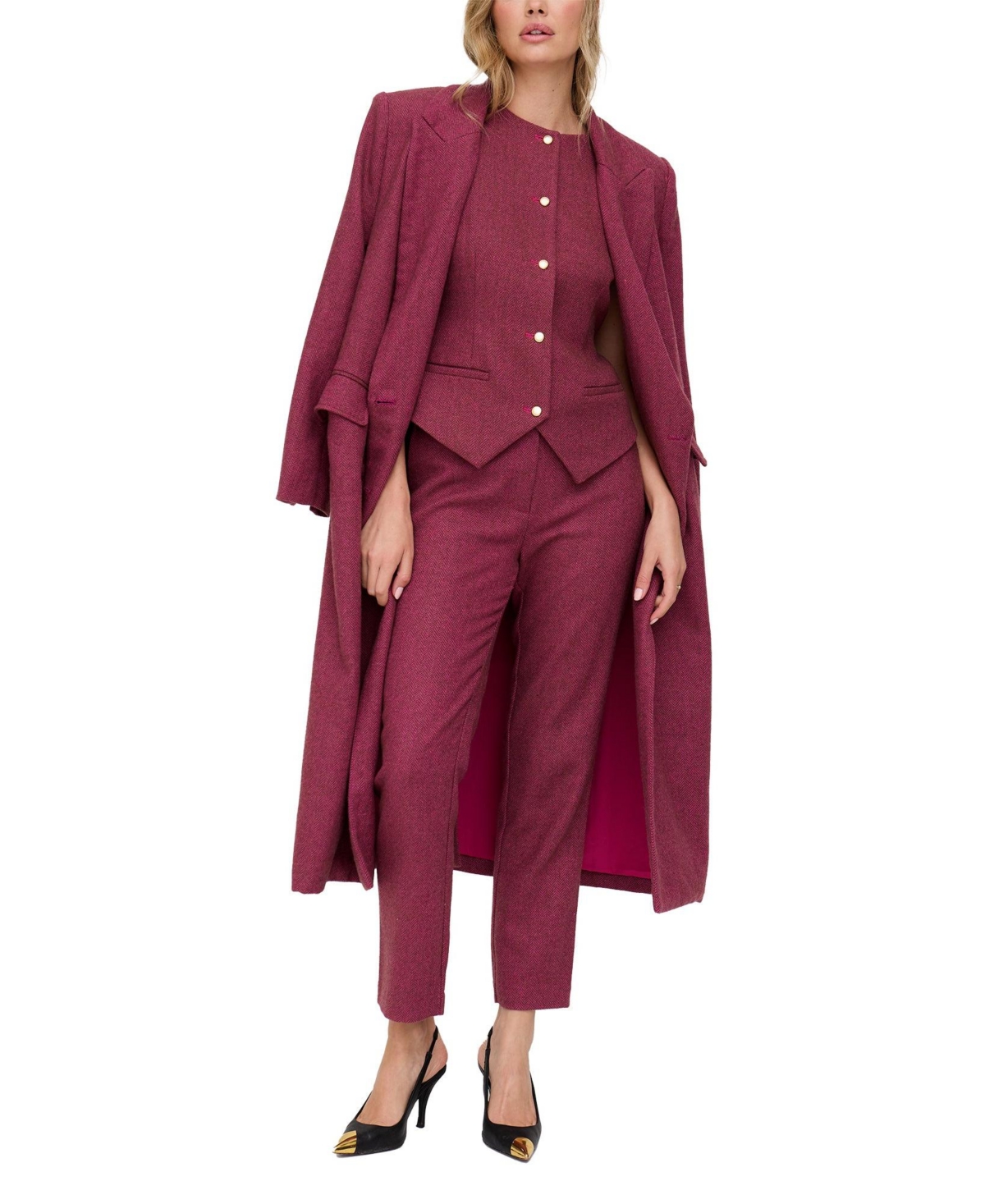 Lily and Lionel London Women's Jakki Tailored Herringbone Print Coat