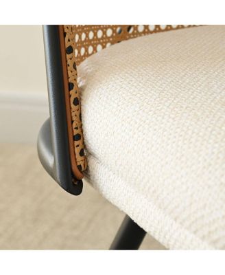 3-Piece 34.5 Inch Round Dining Set with Wood-Look Pedestal Table and 2 Upholstered Rattan Back Chairs with Black Metal Legs-Maison Boucle