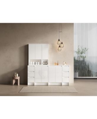 72" White Vanity Combo: 4-Storage & 2-Wall Cabinets, Soft Close