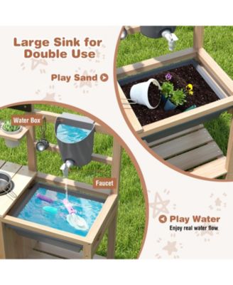 Mud Kitchen Kids Pretend Play Kitchen Toy Set Outdoor Wooden Kitchen Playset