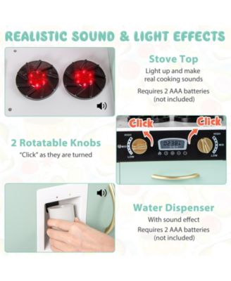 Play Kitchen Toy Set w/ Chalkboard Oven Sink Curtain Microwave Water Dispenser