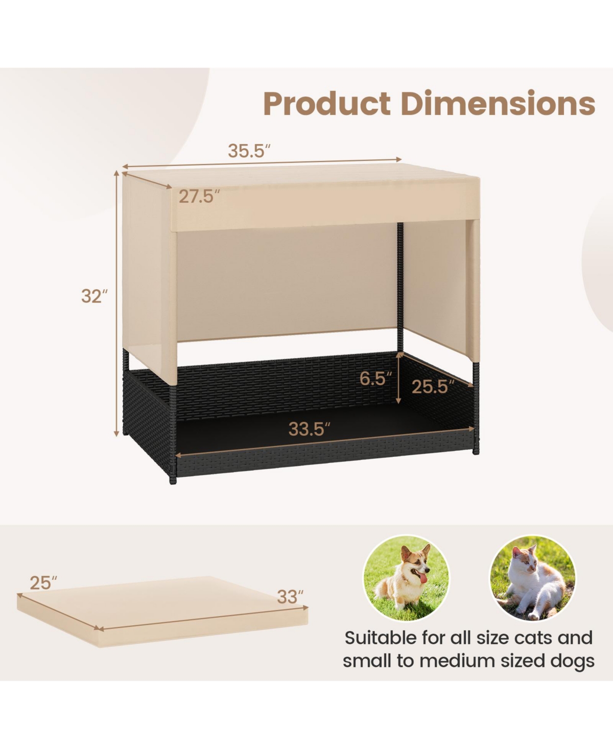 Gymax Outdoor Dog Shelter w/Cushioned Bed & Removable Sunproof Canopy Raised Legs