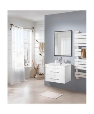 24" White Gloss Wall-Mount Vanity, Double Drawer, Ceramic Sink