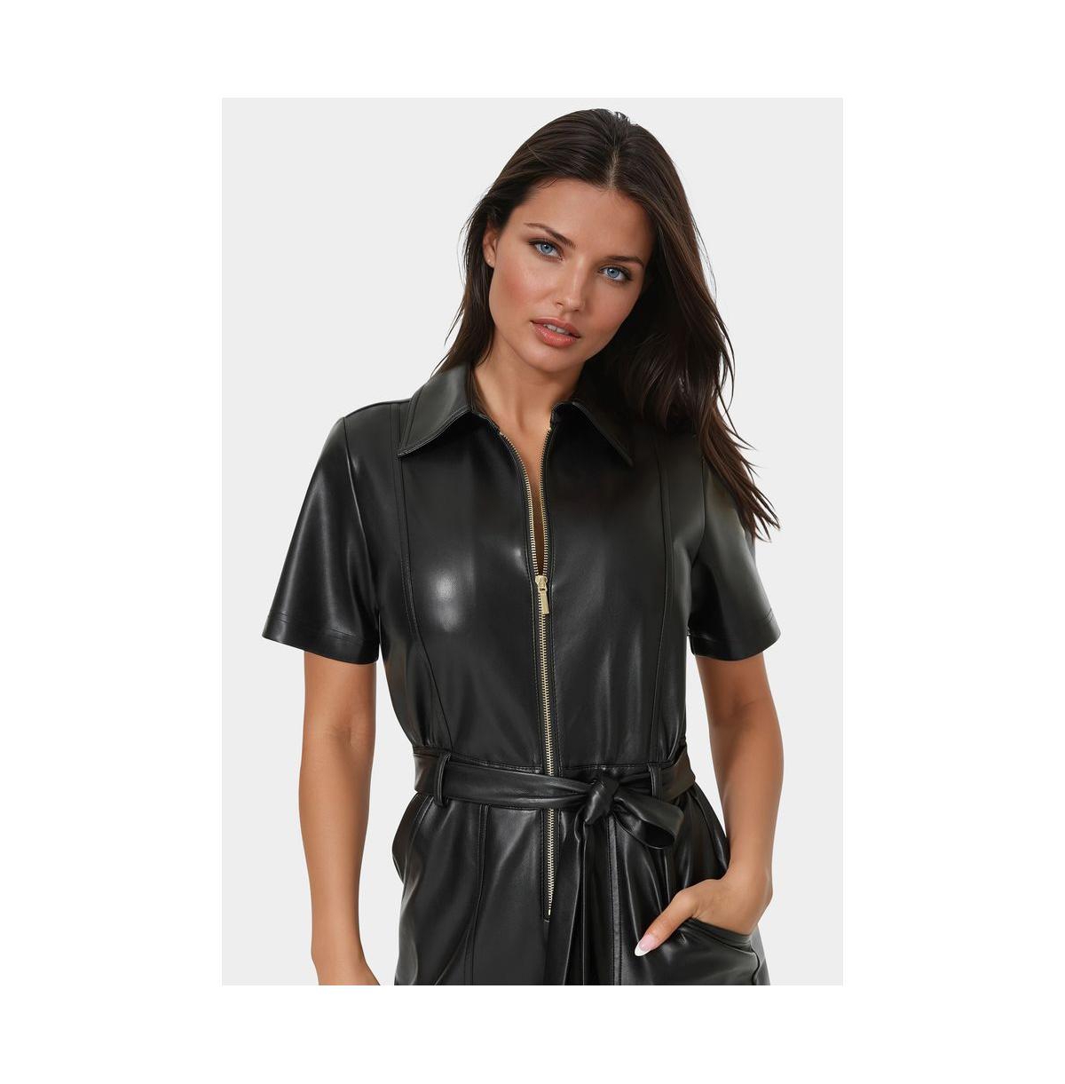 Bebe Women's Faux Leather Zip Front Romper