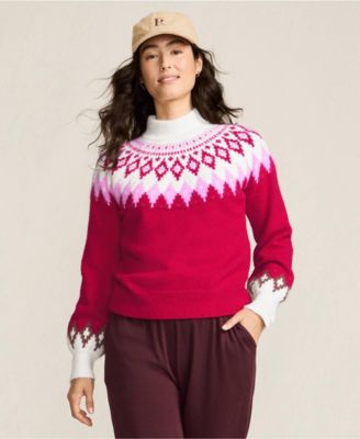 Women's Fuzzy Turtleneck Lantern Sleeve Jacquard Sweater