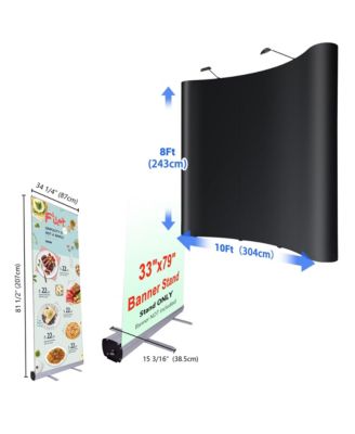 InstaHibit 10x8 Ft Pop Up Backdrop Booth Stand w/ 33"x79" Roll Up Banner Stand