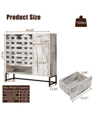 Farmhouse Sideboard Cabinet, Coffee Bar, Arched Doors - Retro White