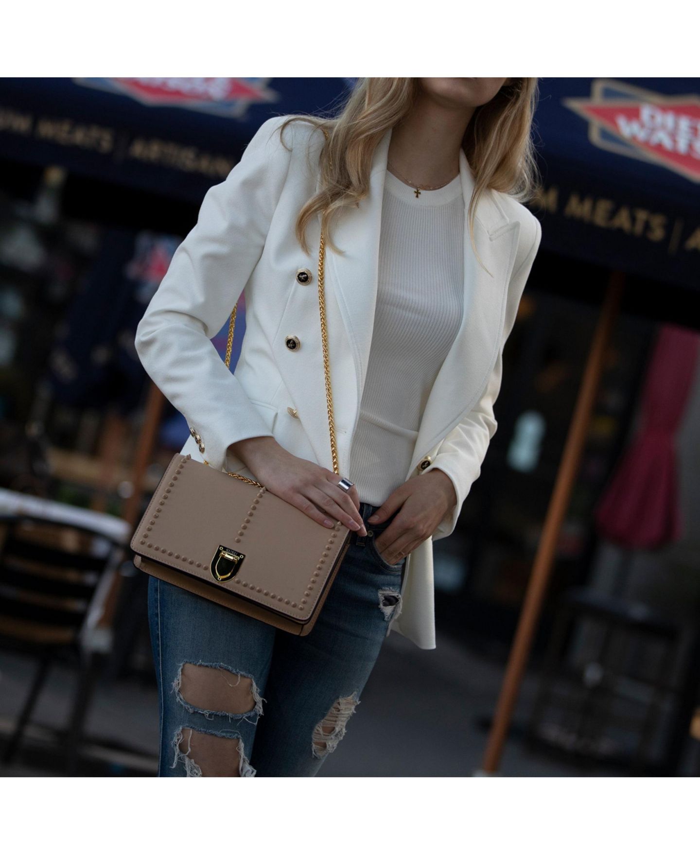Женская сумка SUSU Leather Crossbody Purse Shoulder Bag with Gold Chain Strap Evening Clutch Style, цвет: Бежевый / Рыжевато-коричневый — фото 3