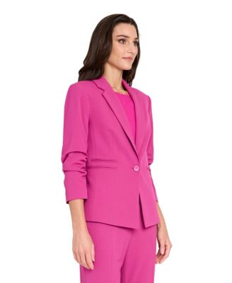 Women&#39;s Notch Collar Ruched Sleeve Blazer