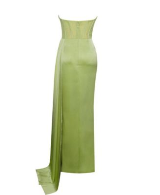 Women's Prisa Lime High Slit Satin Corset Gown