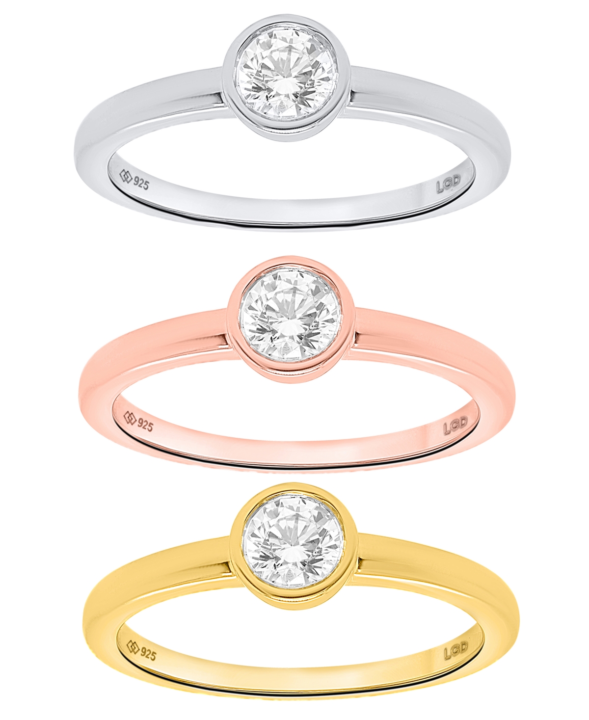 Forever Grown Diamonds 3-Pc. Lab-Grown Diamond Ring (1.ct. t.w.) Set Sterling Silver, 14K Yellow Gold Plating & Rose Silv