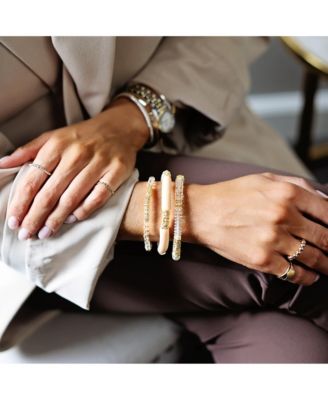 Glass and Gold Plated Textured Bead Bracelet Stack