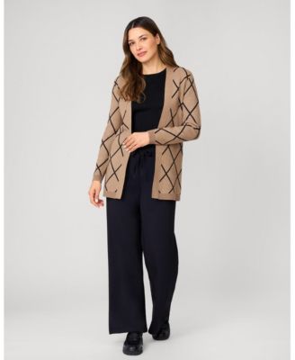 Women's Open Front Argyle Cardigan