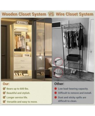 23.6'' Freestanding Closet System with 2 Drawers and 6 Shelves, 2FT Small Walk-in Closet Organizer with Hanging Rod