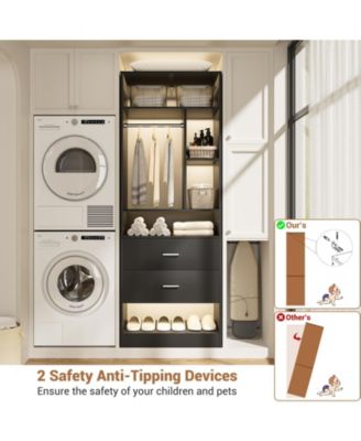 23.6'' Freestanding Closet System with 2 Drawers and 6 Shelves, 2FT Small Walk-in Closet Organizer with Hanging Rod