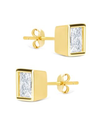 Sterling Silver Princess Cut Bezel Set Stud Earrings
