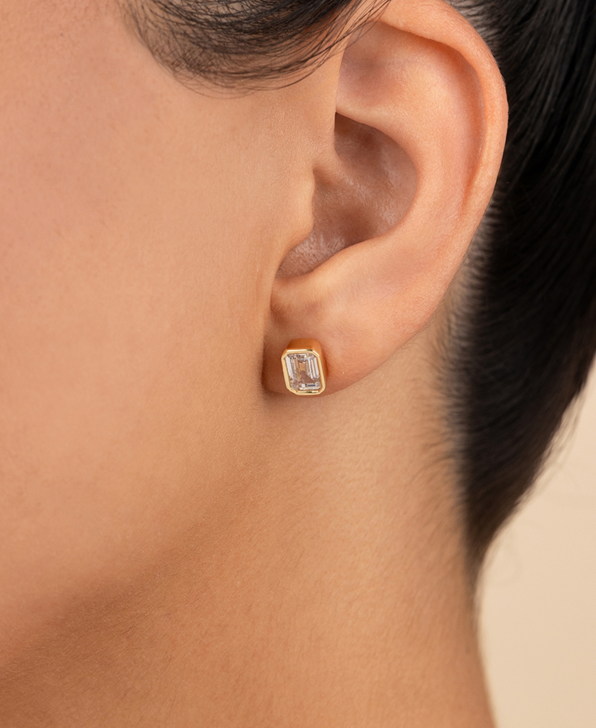 Sterling Forever Silver Emerald Cut Bezel Set Stud Earrings