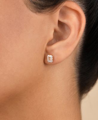 Sterling Silver Emerald Cut Prong Set Stud Earrings