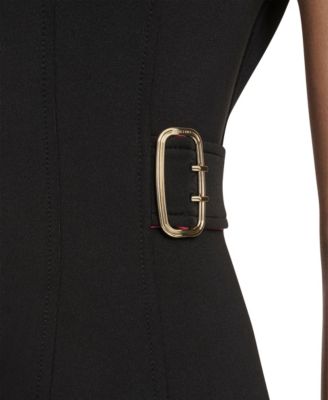 Women's Boat Neck Belted Midi Dress