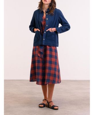 Women's Check Tie Front Midi Shirt Dress