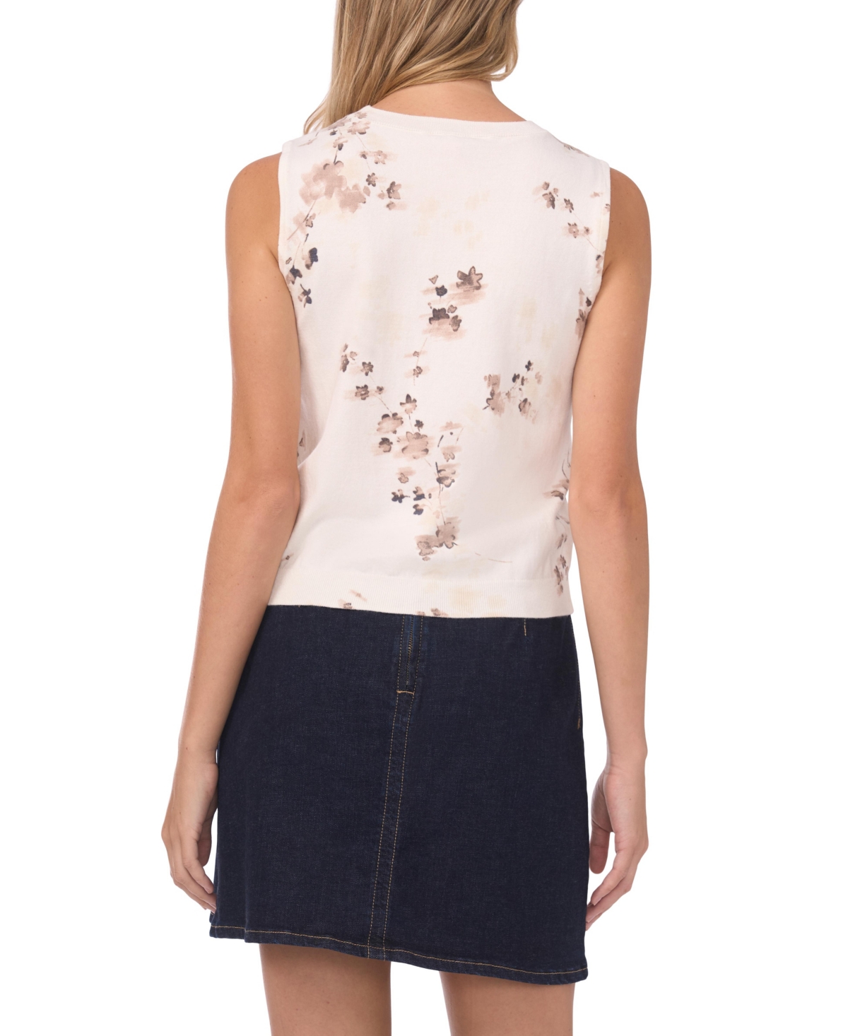 Vince Camuto Floral Sleeveless Sweater In Black