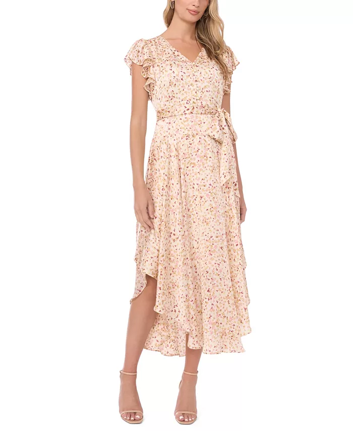 Women's V-Neck Button Down Flutter Maxi Dress