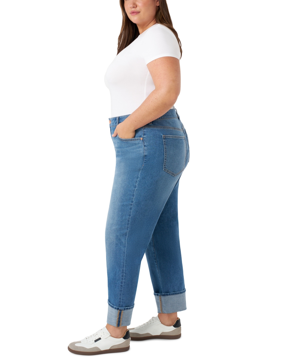Seven7 Plus Size Vintage Straight Cuffed Jeans In Blue