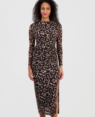 Women's Ruched Side-Slit Midi Dress