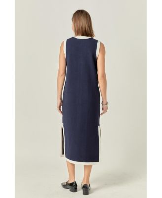 Women's Knit Midi Dress With Ribbon Tie