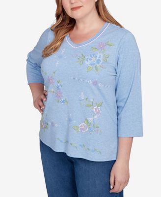 Plus Size Hilton Head Cross Stitched Floral Top