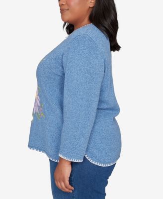 Plus Size Hilton Head Cross Stitched Floral Pullover Sweater