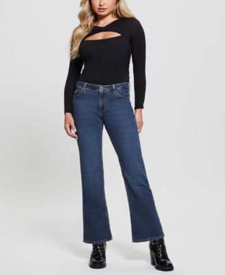 GUESS - Women's Whiskered Faded-Front Bootcut Denim Jeans