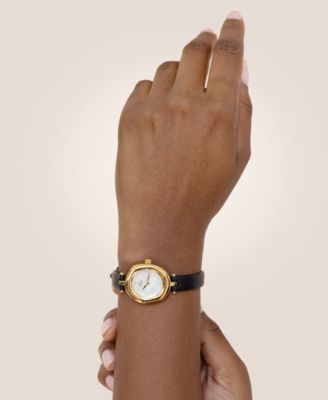 Open Circle Gold Plated Black Leather Watch, 70-110mm