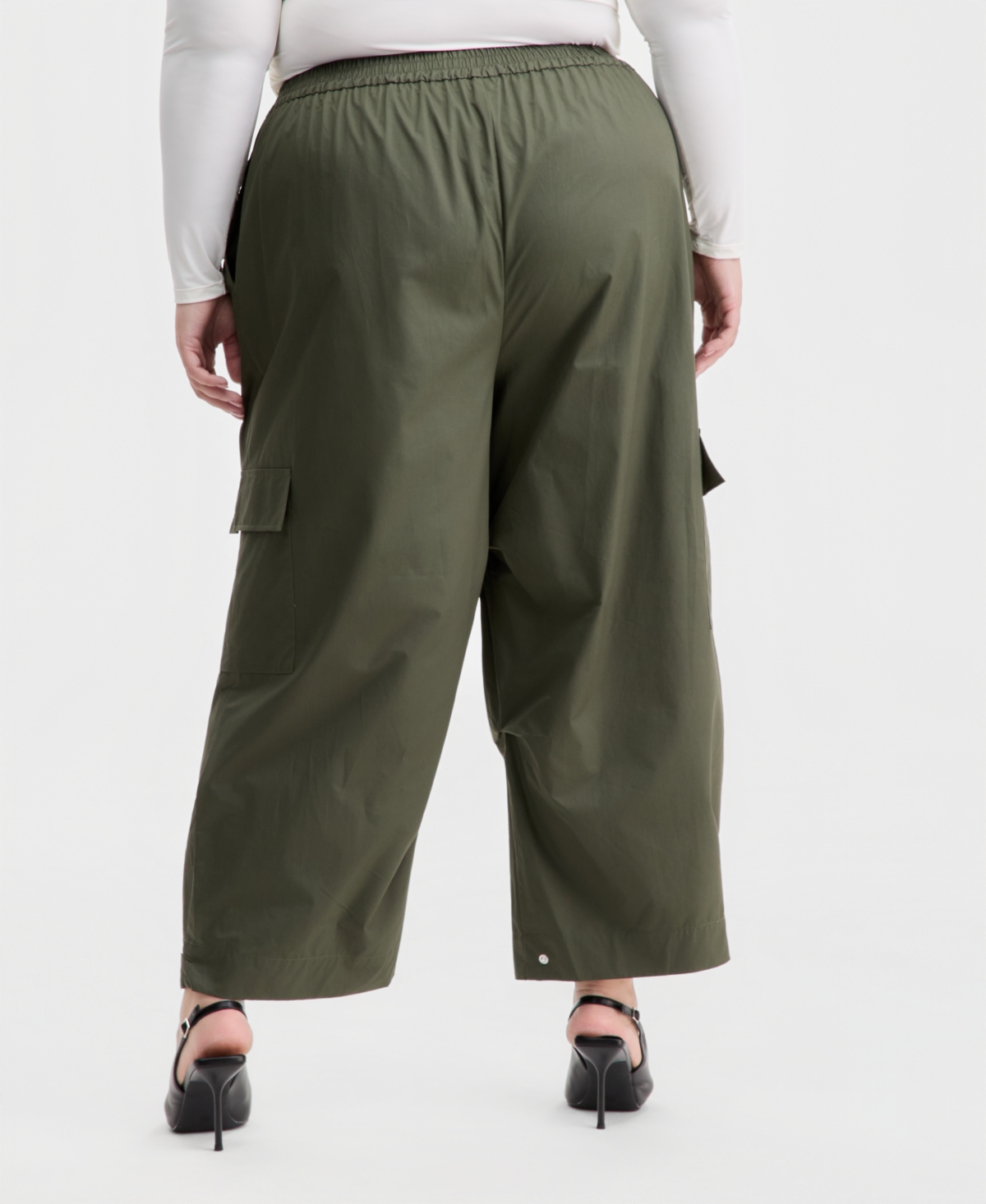 Bar Iii Trendy Plus Cotton Wide-Leg Cargo Pants, Macy's Exclusive