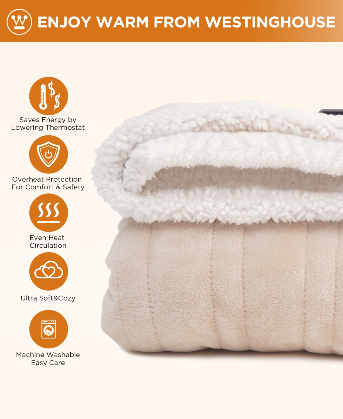 Westinghouse Electric Snuggle Blanket, 50" X 70" In Neutral