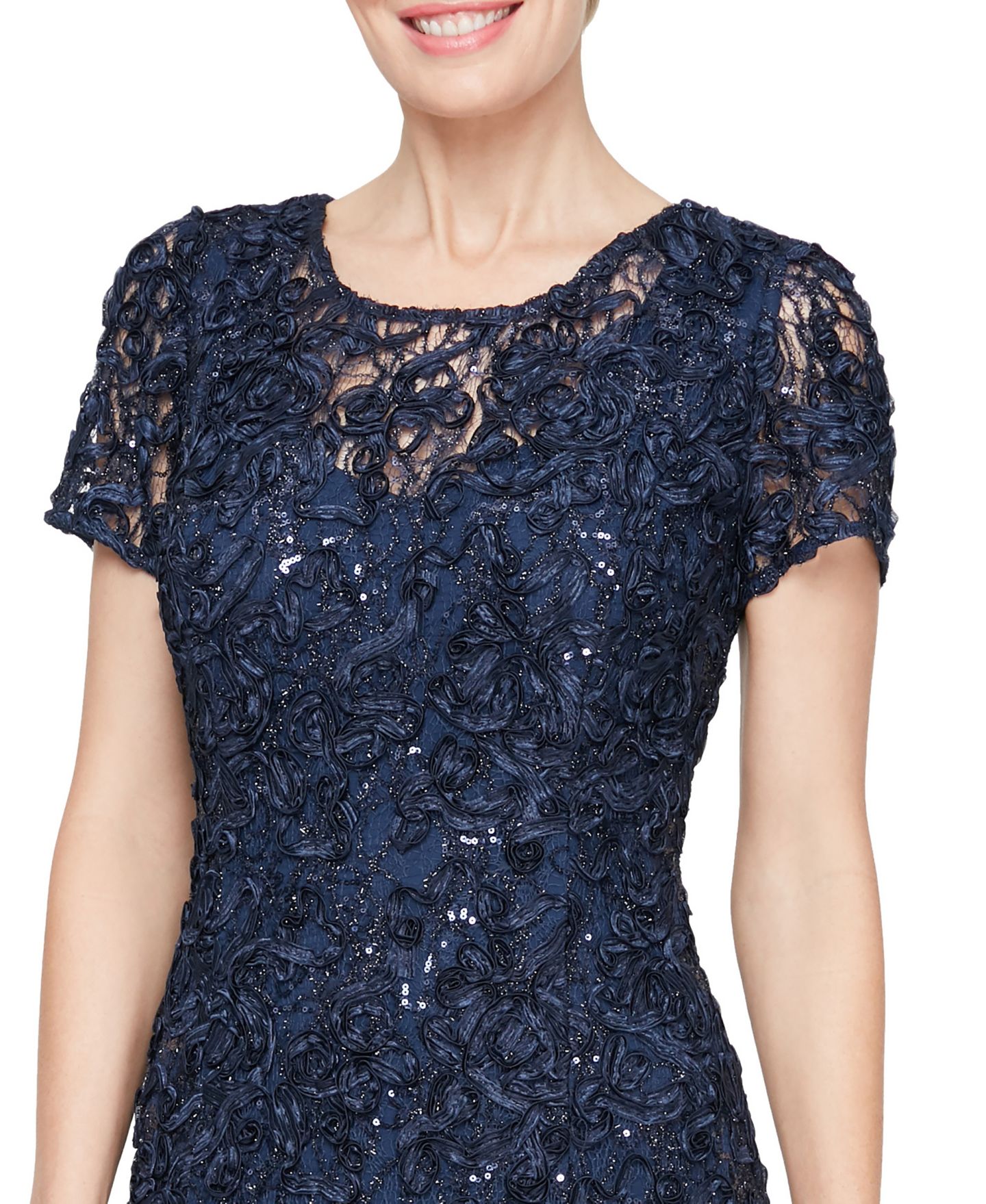 Женское платье Alex Evenings Petite Soutache Sequin A-Line, цвет: Тёмно-синий — фото 2