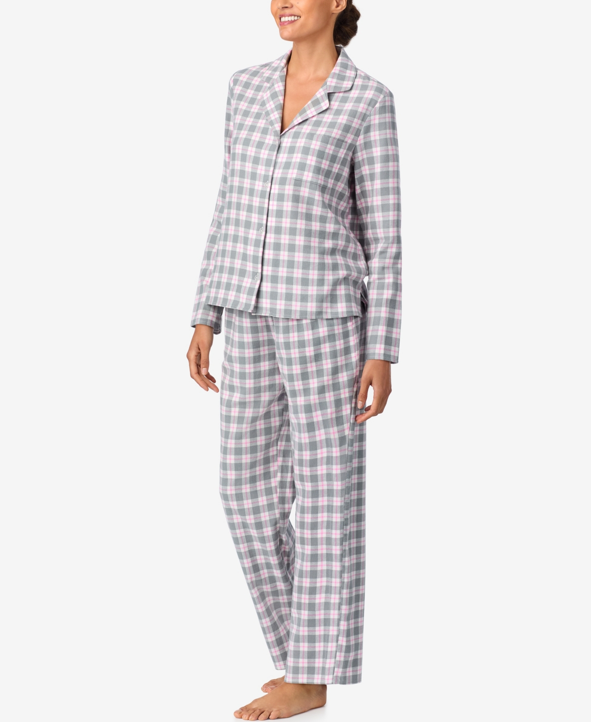 Aria Women's Notch Collar And Long Pant Pajama Set In White